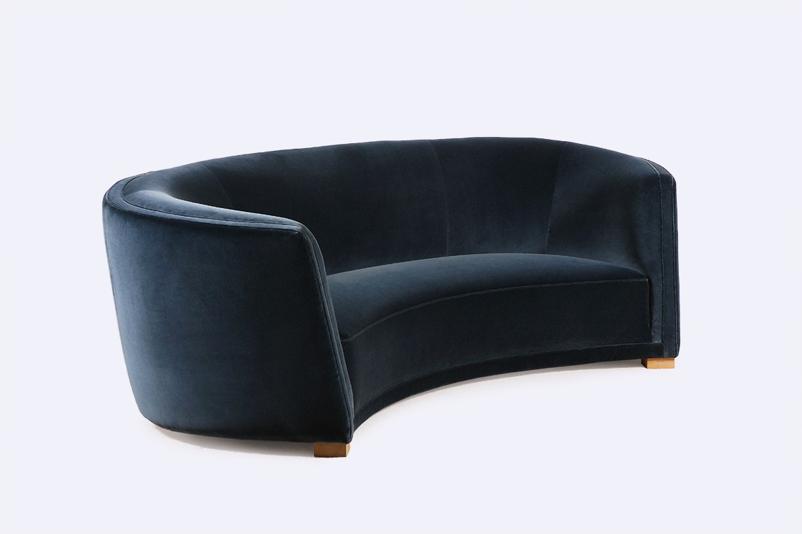 danish scandinavian curved sofa blue velvet kvadrat 1930