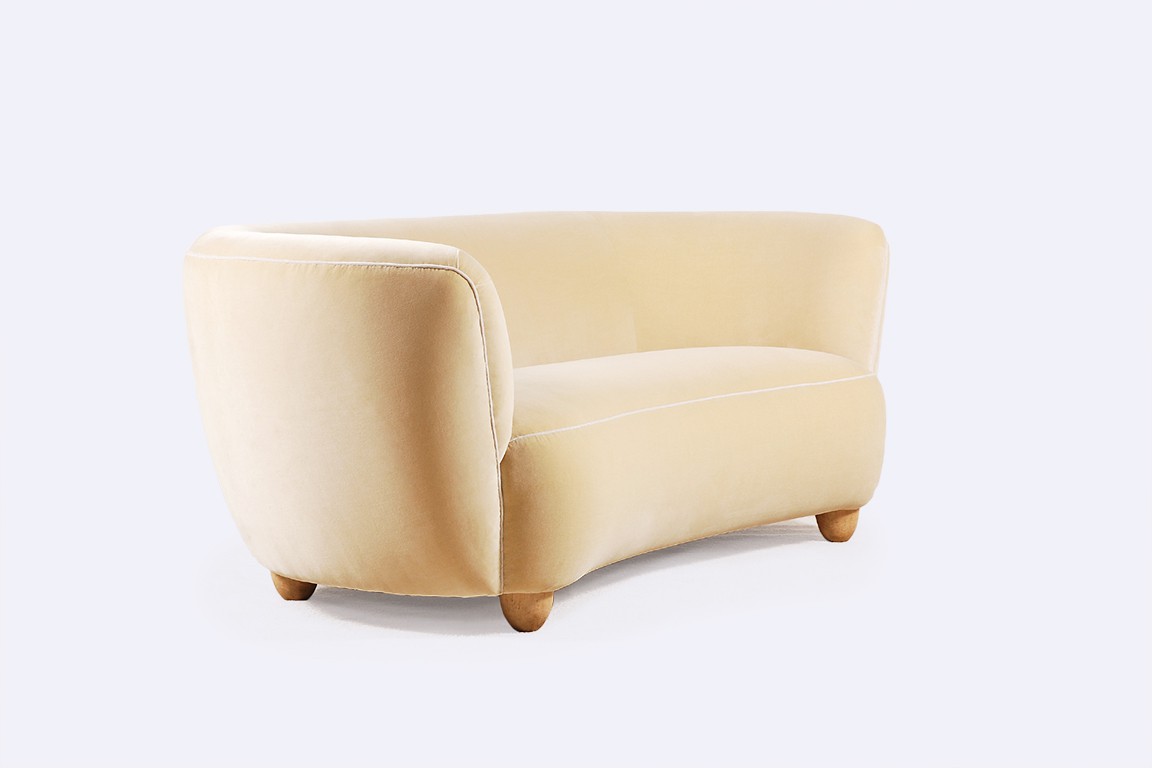 curved sofa danish denmark velvet beige kvadrat 1940 1950