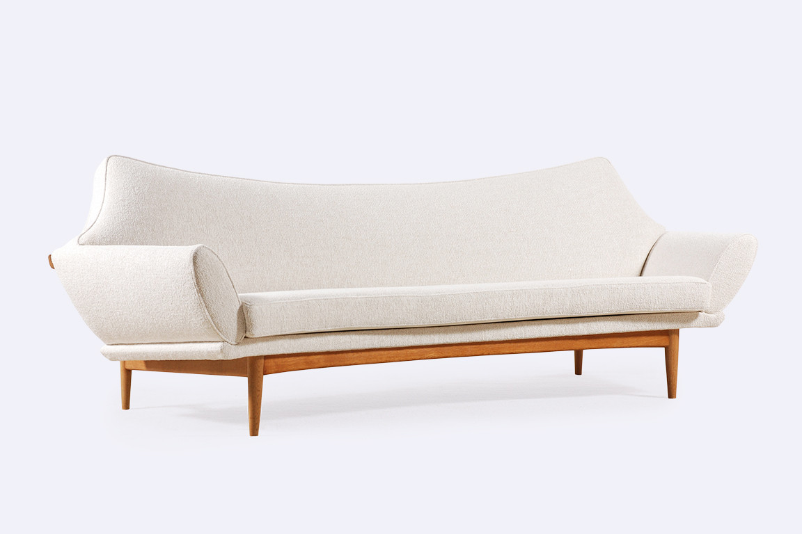 johannes andersen trensums curved sofa wool oak sweden 1960