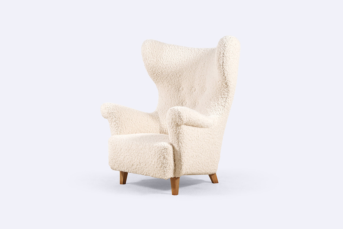 fauteuil danois wingback laine vintage scandinave 1940 1950