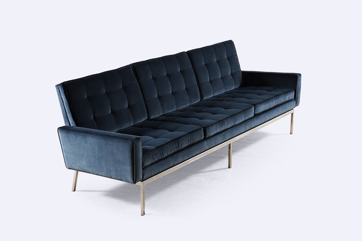 florence knoll 67 sofa velvet navy blue vintage design 1960