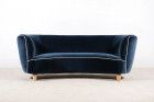 danish curved sofa velvet navy banana scandinavian 1940 1950