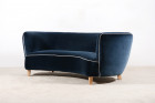 danish curved sofa velvet navy banana scandinavian 1940 1950