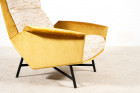 claude delor armchair velvet yellow vintage french 1950