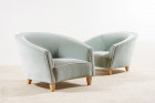 paire de fauteuils italien velours bleu 1950 1960 courbe