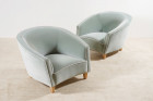 pair of armchairs blue velvet italian design 1950 1960