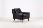 fauteuil scandinave danois vintage cuir noir teck 1960