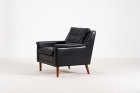 scandinavian danish black leather teak armchair design 1960